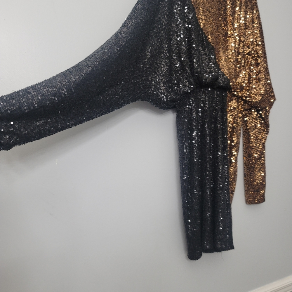 Belle BadgleyMischkaHayes Combo Sequin Color Block Crew Neck Blouson Long Sleeve - Picture 5 of 10